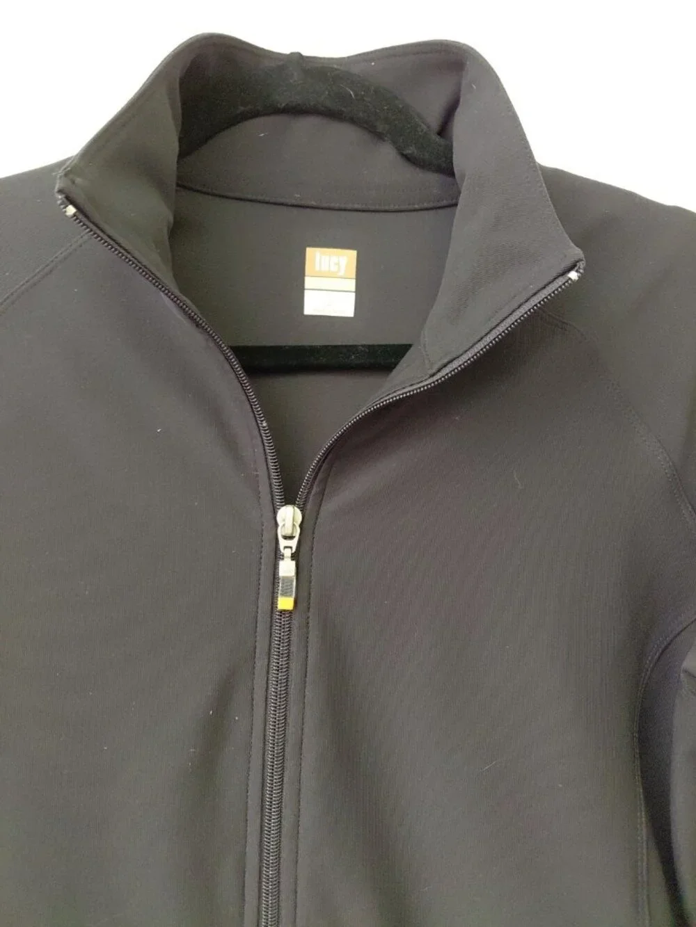 Lucy Tech Full Zip Athletic Track Jacket Vertical Zipper Pockets Large Black